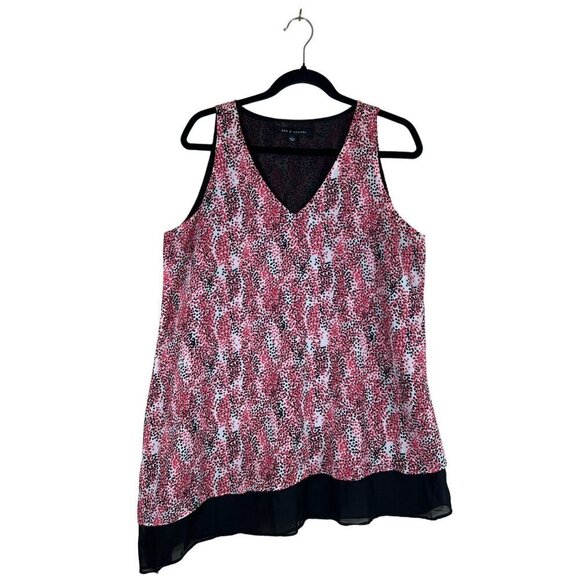 Zach & Rachel Women Size L Tank Tunic Pink Black Lined Chiffon Trim Asymmetrical - Picture 7 of 12